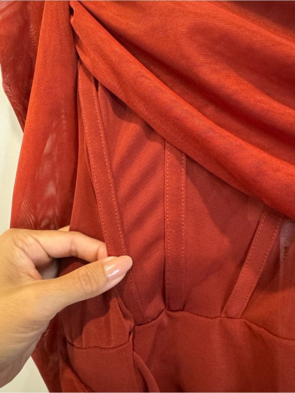 Mistress Rocks Rust Red Ruched Off Shoulder Mini Dress Size Small 0746 - Picture 6 of 13